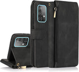 Wallet Leather Case with Card Slots Zipper Wrist Strap for Samsung A32 5G A326