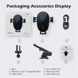 15W Automatic Clamping Wireless Car Fast Charge Holder for All Qi Compatible Phones